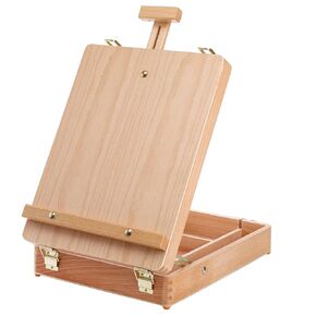 DEAYOU Wood Tabletop Easel Storage Box, Beechwood Portable Sketchbox for Painting, Adjustable Wooden Desktop Drawing Easel Case for Art Supplies, Painters, Adult, Student, Artist, Beginner