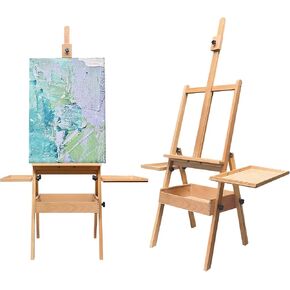 Painting Easel, Solid Wooden Easel with Storage Drawer and 2 Palettes, H-Frame Art Easel for Adults and Students, Easel Stand for Display, Hold up to 36''