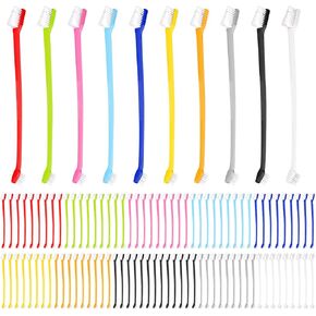 100pcs Dog Toothbrush Bulk, Dual Headed Soft Bristles Toothbrush Anti-Slip Cat Teeth Brush Easy Teeth Cleaning Dental Care Pet Toothbrush for Small and Large Dogs Cats Most Pets (10 Colors)