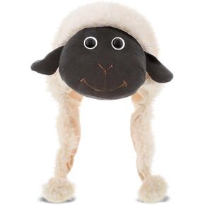 DolliBu Plush hats - Super Soft Warm Hat with Ear Flaps, Stuffed Animal Halloween Costume for Kids & Teens - One Size, Black Nose Sheep, One Size
