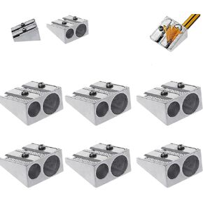 6pcs Silver Magnesium Pencil Srybener Survival ، 2-Hole Pency Sharpener Magnesium Alloy Profile ، Magnesium Pency ، Crinting and Correction ، Sharpeners Pencil
