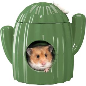 BUCATSTATE Hamster Hideout Ceramic - Cactus Shape Hamster House and Habitats Cool Bed Ideal for Summer Dwarf Hamster Gerbil Mice Golden Bear (Green-Large)