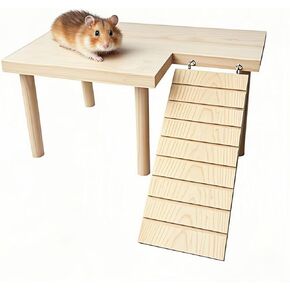 Wooden Hamster Platform for Food Bowl Water Bottle Hamster Cage Accessories Dwarf Syrian Hamsters Gerbils Mice Degus or Other Small Pets