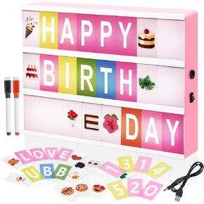 Cinema Light Box - A4 Size 16 Color Changing Light Up Message Board with 400 Letters Symbols for 8 9 10 Years Old Girl Birthday Gifts, Festival, Chrismas, Wedding, Party etc. (Pink Box)