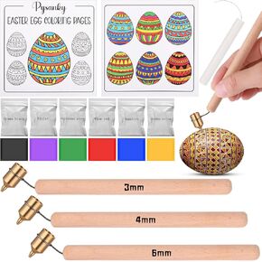 Amsoingspark 10 PCS Easter Kistka Kistka أوكرانية تزيين طقم تزيين البيض تشمل 3 نصيحة النحاس النحاسية KISTKA 6 شمع العسل و 1 تعليمات للديكور أوكرانيات عيد الفصح البيض اللوازم الباينية