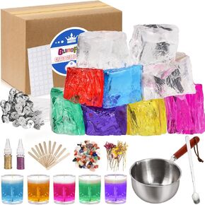 Jelly Candle Making Kit,9pcs Jelly Wax -7 Colors Soft Jelly Wax for Gel Wax Candle Making kit，Includes Wax Wicks Wick Stickers，Wooden Wick Holders and More，DIY Starter Candle Making Kit 2.8LB/45oz