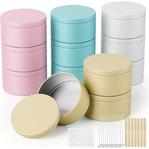 MeiGlow 6oz Macaron-Color Candle Tins 12PCS, Empty Matte Candle Jars Candle Containers with Lids, Wicks, Stickers, Wicks Holder for DIY Candle Making