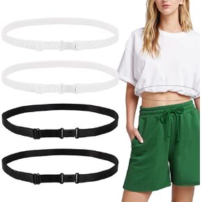 4pcs Adjustable Crop Shirt Tuck Band, Shirt Cropping Band Shirt Tuck Band Elastic Crop Top Band for Women, Transform The Style of Your Tops (Black + White)
