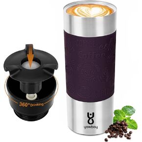 Travel Coffee Mug Spill Proof,17 Oz Travel Mug with 360°Drinking Lid,Double Wall Vacuum Insulated Coffee Travel Mug Stainless Steel Tumbler Thermal Coffee Mugs for Hot and Cold Drinks(Purple)
