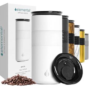 Elemental Artisan Insulated Tumbler, Triple Wall Coffee Travel Tumbler, Reusable Stainless Steel Coffee Tumbler with Ceramic Lid, Thermal Coffee Cups for Hot (6 Hrs) & Cold (18 Hrs) 16oz - Matte White