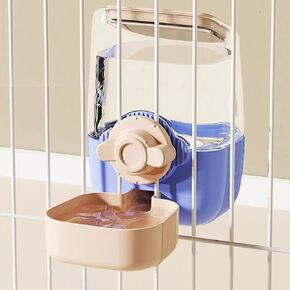 Pet Hanging Automatic Feeders Drinking Bowls，Gravity Rabbit Feeder and Water Set，Cage Cat Food Bowl Feeding Station for Puppy Kitten Chinchilla Hedgehog Guinea Pig Ferret (Blue-Pink Water)