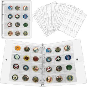 PACMAXI 120 Pockets Challenge Coin Storage Book, 10 Sheets Coin Pocket Pages Hold up 120 Coins, A4 Clear Challenge Coin Collection Book, Challenge Coin Display Booklet