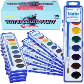 Watercolor Paint Set for Kids - Bulk Pack of 10, 8 Colors Washable Water Color Paints Sets with Paint Brush, Kids Watercolor for Coloring, Art, Classrooms and Paint Supplies