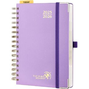 POPRUN Academic Daily Planner 2025-2026 One Page A Day - [5.75" x 8.5"- Spiral Hard Cover], Appointment Book (July 2025 - June 2026) with Monthly Calendar - Navy Blue