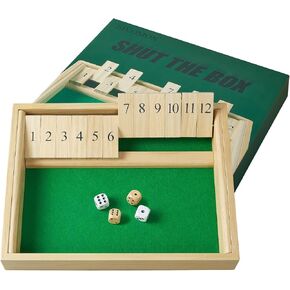 Wooden Shut The Box Game 2 Player Dice Games Table Math Game with Number 12, Adults & Kids Presents, Ideal for Party Night, Family, Travel (2 Extra Dices)