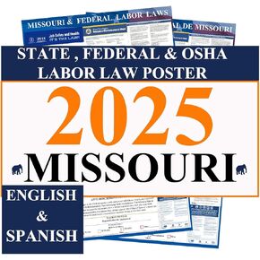 KIKIGO 2025 Missouri State and Federal Labor Laws Poster - OSHA Workplace Compliant 24" x 36" - All in One Required Posting -(English & Spanish Combo)