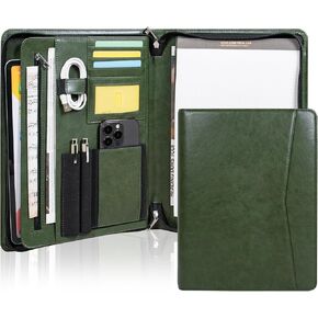 Business Portfolio Binder,Leather Portfolio,Portfolio Organizer,Leather Folder,Padfolio,File Folders，Portfolio Folder,Binder with clipboard,Office ornanziation (Green)