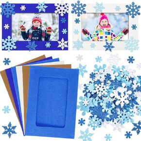 Ferraycle 232 Pieces Winter DIY Picture Frames Craft Kit 32 Pieces Snow Photo Frames with 200 Stickers to Decorate for Xmas Winter Party Favor Classroom Home(Elegant Color,Fresh Style)