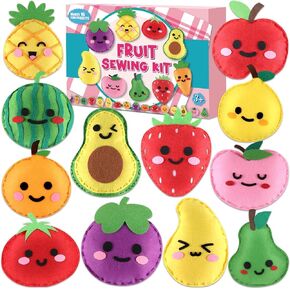 Fruit Sewing Kit for Kids Sewing Felt Plush Stuffed Ornament Fruit Vegetable Kids Felt Sewing Kit DIY Art Craft Food Embroidery Keychain Christmas Gift for Beginner Ages 4+ Educational Learn to Sew