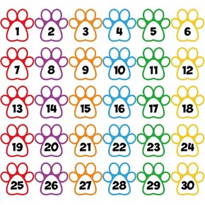 Outus 30 Pcs 6 Inch Paw Prints Floor Stickers for Classroom Number Spot Markers Stickers Dog Paw Line up Spots Dots Colorful Carpet Markers for Preschool Kindergarten Elementary Teacher (Fresh Color)