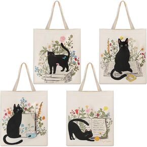 Oudain 4 Pcs Floral Canvas Tote Bags Cute Tote Bag for Women Book Space Flowers Canvas Bag Bulk Shoulder Bag Gifts
