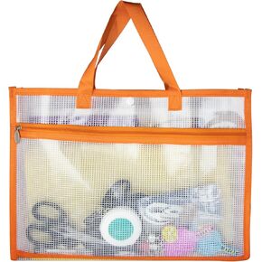 2Pcs Portable Project Bags for Quilting Knitting, Stitching and Embroidery Projects Storage, Madam Sew Project Bag with Zipper and Double Pockets, Transparent Mesh Sewing Project Bag for Crafter