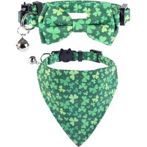 St. Patrick's Day Cat Collar Breakaway with Bow Tie Bandana and Bell Holiday for Kitty Adjustable Safety