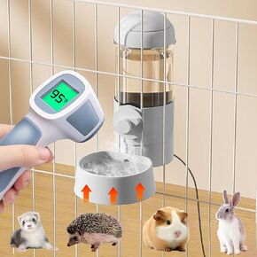 Rabbit Heated Water Bottle 500ml Bunny Hanging Water Fountain Automatic Guinea Pig Water Dispenser No Leak Drinking Feeder for Bunny Chinchilla Hamsters Cat Dog Small Animals (Grey, 500ml)