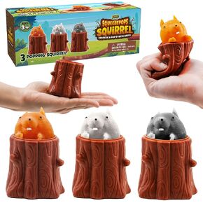 Yoya Toys Squeeze Squirrel in Log Squeeze Toy - Squirrel Fidget Popper ، Toy -up Toy - Toy Squirrel ، Squive Squirrel ، Autism/ADHD Toys - مجموعة من 3 لعبة سنجاب