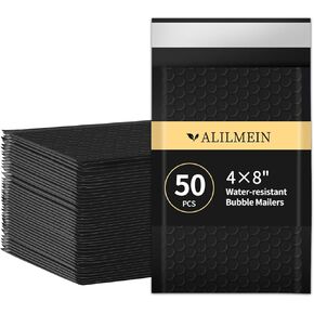 4×8" Inch Black Bubble Mailers 50 Pack Waterproof Padded Envelopes Self Seal Adhesive Shipping Bags for Mailing Cards Jewelry Makeup and Small Business Packaging