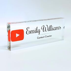 Customized Clear Acrylic Thick 8x3" Desk Name Plate Block with Personalized Logo - Professional Office Decor - Customized Acrylic Plate Gift for Teacher Co-workers (Logo (Clear Background))
