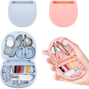TIESOME Mini Sewing Kit, 2 Pack Blue Pink Mini Travel Sewing Kit Portable Sewing Tool Kits Portable Travel Sewing Box Kit with Threads Scissors Hand Sewing Needles for Beginner Traveler