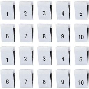 BENECREAT 400PCS 10 Styles Polyester Clothes Size Labels, White Clothing Garment Accessories Clothing Sewing Tags for Dresses, Jumpsuits, Shirts, Blouses or Napkins, Number Sizes 1-10