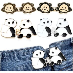 4 Sets Instant Pant Waist Tightener, Panda Lion Button Pin,Tool-Free Adjustable Loose Jeans Waist Buckle for Women Men Kids