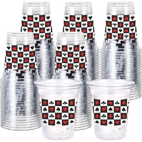 Amyhill 60 Pack Casino Plastic Party Cups bulk 12 oz Casino Poker Disposable Clear Plastic Game Night Themed Cups for Birthday Wedding Holiday Party Supplies Favors