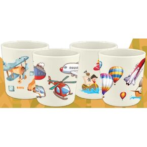 Set of 4 Transportation vehicles Theme Party Bamboo Cups for Kids | Shatter Resistant | BPA Free | Open Cups | 8 Oz