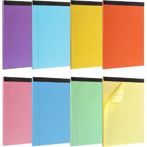 8 Packs Small Note Pads 5x8, Color Legal Pad 5x8 College Ruled Small Legal Pad Perforated Lined Writing Pads for Home, Study, Office, To-Do Lists, 50 Sheet/notepad, Multicolor