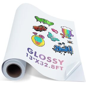 Koala Printable Vinyl Sticker Paper Roll for Inkjet Printers, 13 inch x 32.8 ft White Glossy Sticker Paper, Water-Resistant and Durable Sticker Printer Paper