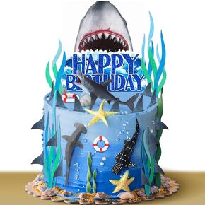 Geyee 18 Pack Shark Cake Toppers for Attack Sea Creatures Decor Shark Figurines Decorations Ocean Theme Cupcake Picks for Birthday Shower Party Favors Supplies