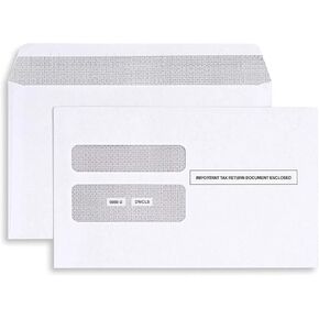 100 W2 Envelopes, Self Seal for W-2 Tax 2-Up Forms, Double Window Security Envelope Designed for Printed W2 Laser Forms from QuickBooks Desktop and Other Tax Software, 5 5/8’’ x 9’’, 100 Pack
