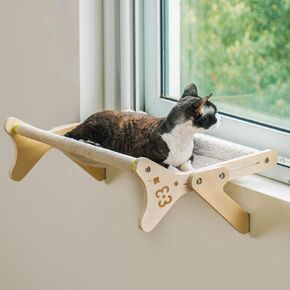 MEWOOFUN CAT WINDOW WINDOW WINDOW HAMMOCK للقطط الداخلية ثابتة قابلة للضبط قابلة للتعديل التي توفر مساحة حمام شمس شامل قابلة للغسل (البيج ، المتوسطة)