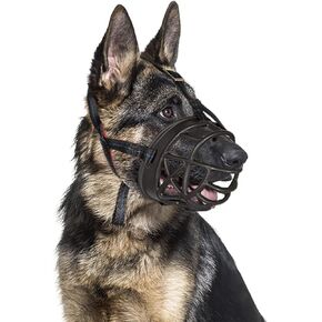Dog Muzzle Breathable Basket Muzzles for Large and X-Large Dogs, Stop Biting, Barking and Chewing, Best for Aggressive Dogs Black Brown (Black Rubber, L)