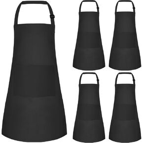 MEEZY 5 Pack Kids Apron with Pockets Adjustable Painting Apron Children Art Apron Toddler Chef Aprons for Kids Painting Cooking Crafts Baking (Black)