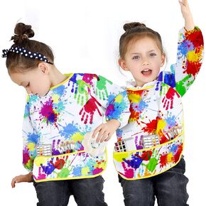 2 Pack Kids Art Smocks, Toddlers Waterproof Painting Aprons, Artist Painting Smocks with Long Sleeves 3 Pockets for Child Boys Girls Ages 2 3 4 5 6 7