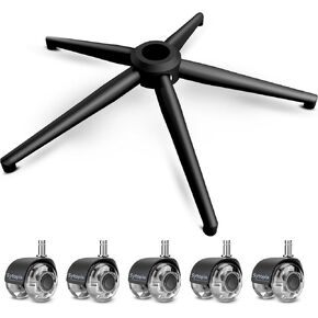 24" Office Chair Base Replacement with Wheels, Set of 5, 2400LBs Heavy Duty Metal Desk Chair Base, Quiet Rolling Casters, Safe for Hardwood Floors and Carpet