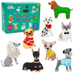 IROLEHOME 8 Pcs Soft Felt Puppy Sewing Kit for Kids Adults DIY Stuffed Animal Dog Art & Craft Kit as Girls Boys, Fine Motor Skills Toys Educational Gifts for Beginner Age 8 9 10 11 12