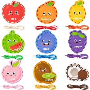 Colorful Fruit Lacing Cards - 9Pcs Summer Spring Sorting Cardboard Sewing Kits for Threading Activity Games Developing Imagination School Learning Early Education Supplies Spring Party Decor