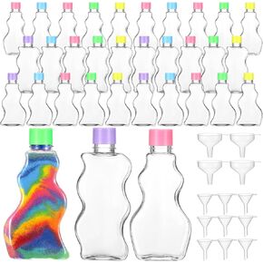 Yaomiao 30 Packs 2.5 oz Plastic Sand Art Bottles with Lids for Kids 3 Style Sand Art Clear Container for Sand Art Wedding Invitation Fun Art Craft Supply Boy Girl Decoration (Colorful Lid,Plastic Lid)