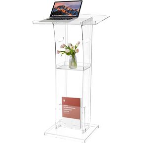 Acrylic Podium Stand with Storage Shelf,Transparent Lecterns & Podiums,Pulpits for Churches,Conference,Speeches,Weddings,Classroom,Concert,43" H Professional Presentation Podiums