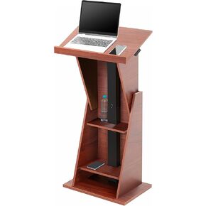 VIVO Pneumatic Height Adjustable Podium, Professional Presentation Lectern with 24 inch Platform and Storage Shelves, Dark Walnut, Stand-PDMH